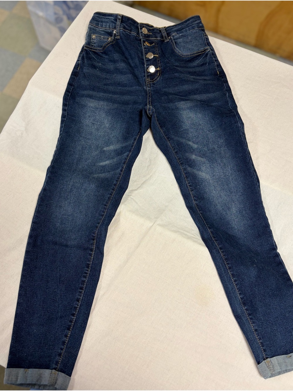 Women's Dark Blue High-Rise Button-Fly Jeans